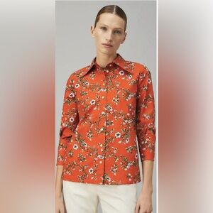Tory Burch Orange Floral Cotton Button Down Shirt Size 4